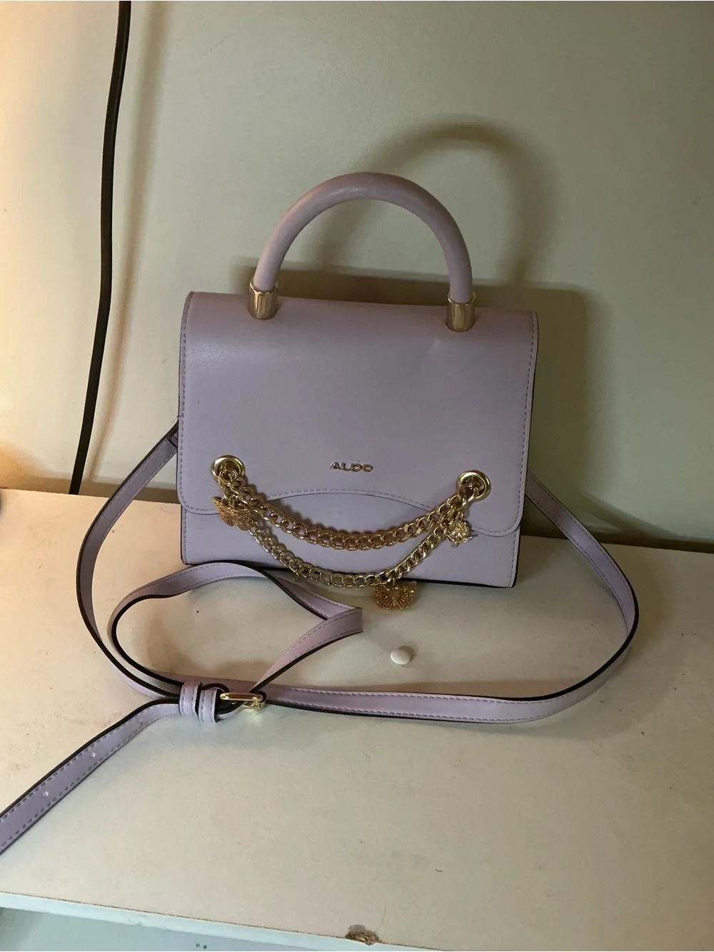 ALDO Lilac Crossbody Tote Handle Bag with Gold Butterfly Chain and Charms
